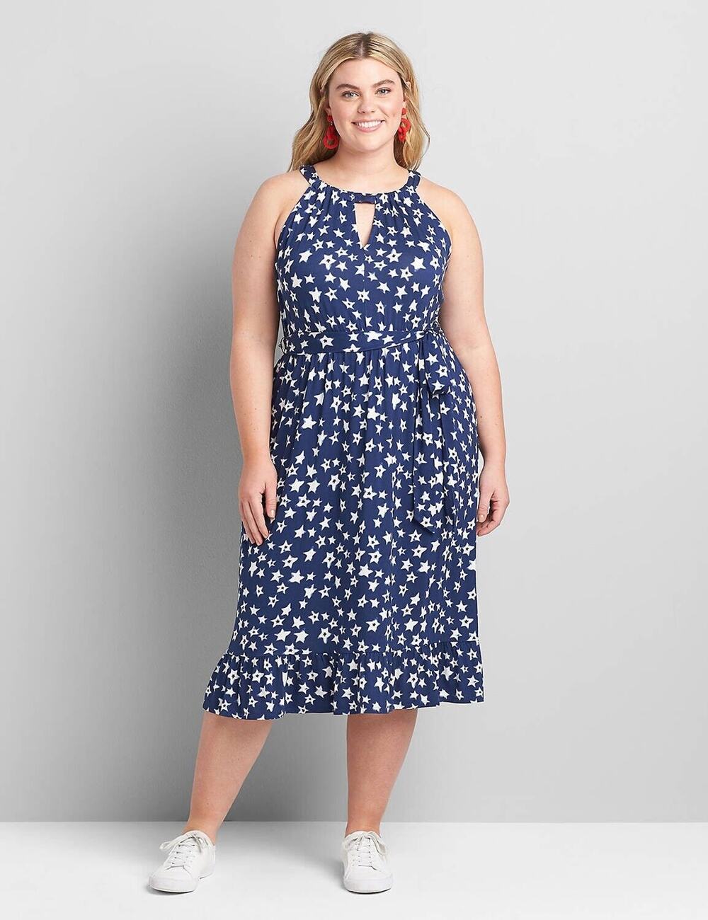 Lane Bryant Halter Fit & Flare Patriotic Stars Ruffle Dress 3XL see descr.